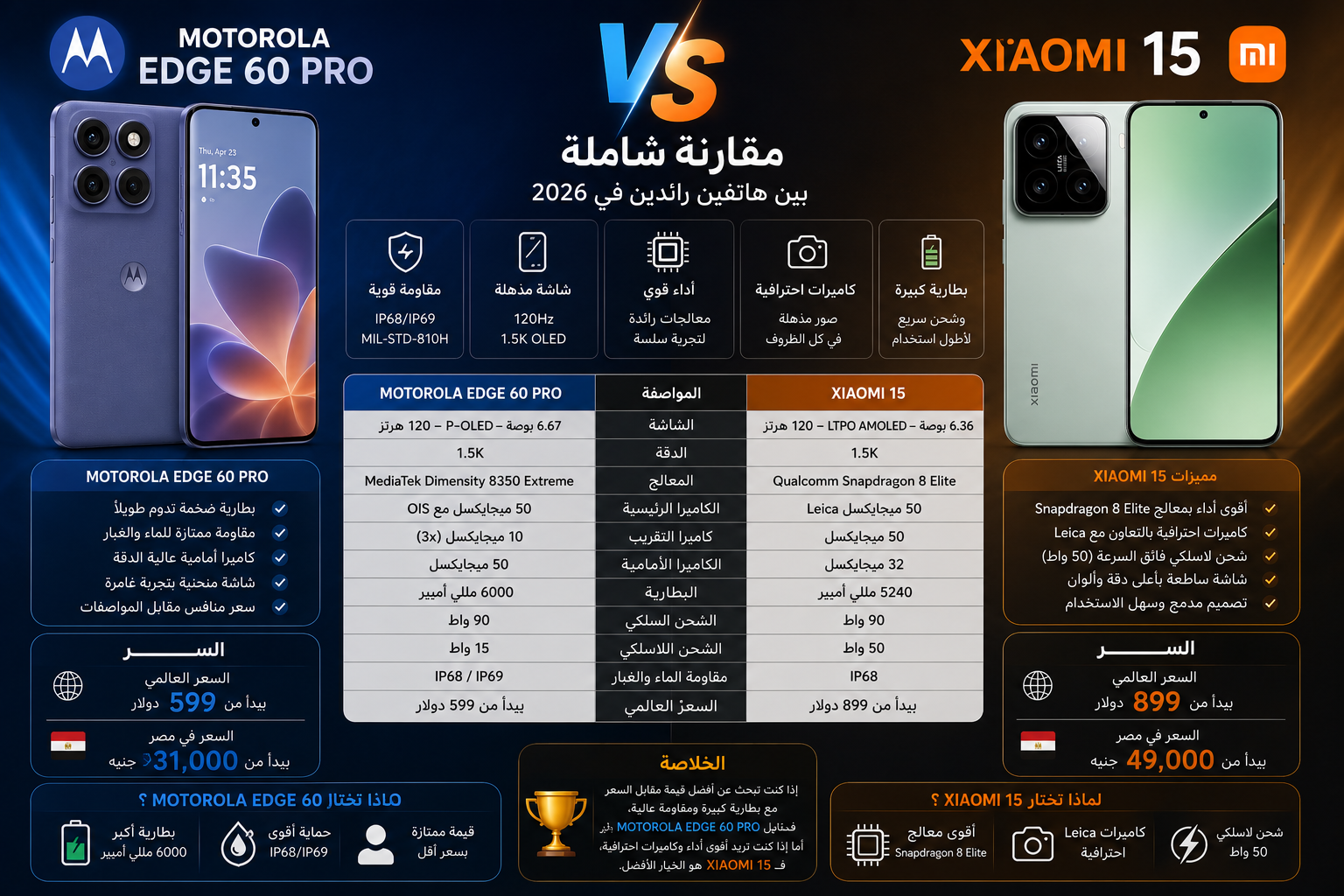 مقارنه Motorola Edge 60 Pro vs Xiaomi 15