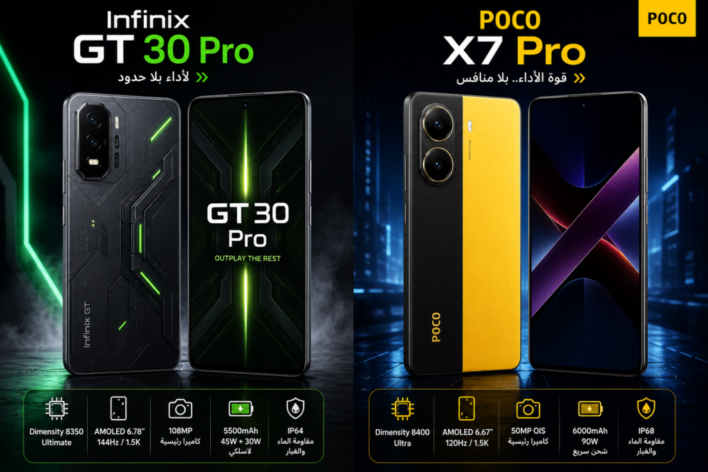 Infinix GT 30 Pro vs POCO X7 Pro | مقارنة شاملة في الأداء والكاميرا والسعر