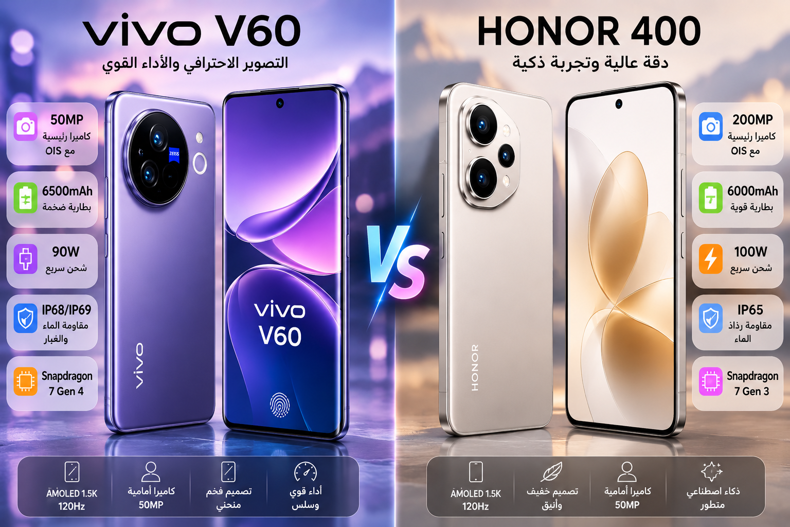 مقال كامل عن vivo V60 vs Honor 400