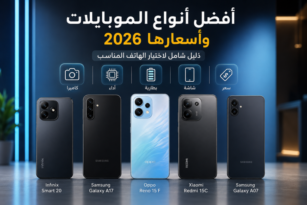 أفضل أنواع الموبايلات وأسعارها: تعرف على أحدث هواتف سامسونج وأوبو وشاومي وإنفنكس