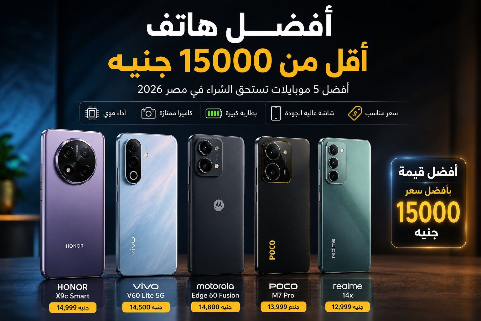 أفضل هاتف أقل من 15000 جنيه 2026.. أفضل الهواتف التي تستحق الشراء