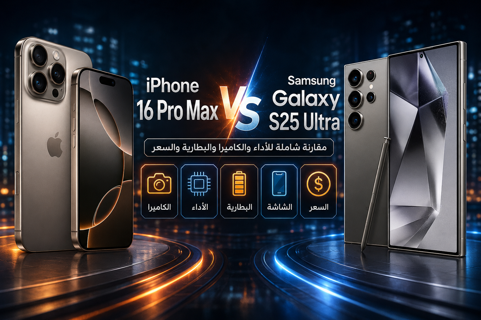 مقارنة iPhone 16 Pro Max و Samsung Galaxy S25 Ultra.