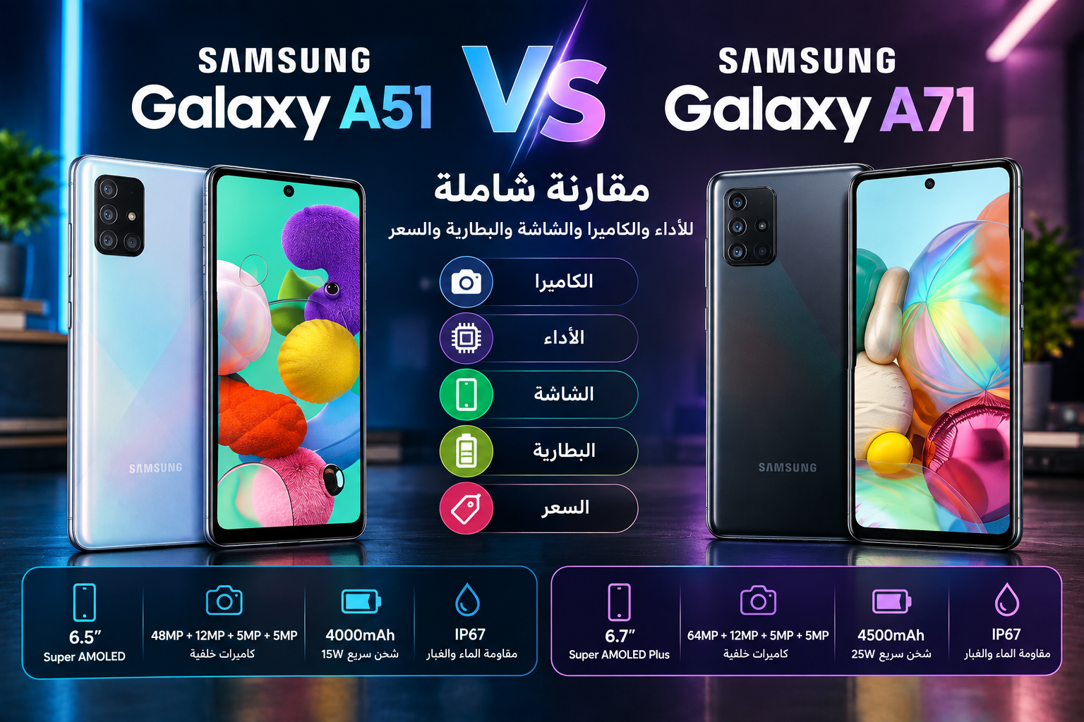مقارنة Samsung A51 وA71.