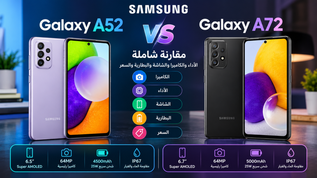 مقارنة Samsung A52 وA72